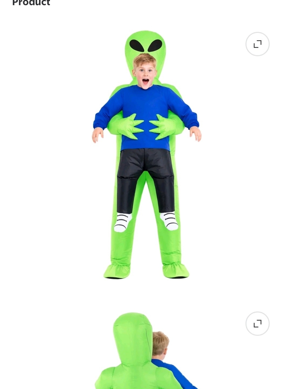 Kids Inflatable Green Alien Costume with Blue Shirt